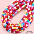 Perles intercalaires en argile polymère 6x6mm pour bijoux DIY, environ 62 pièces par fil - Mélange de Couleurs Vives