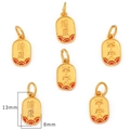 Gold plated oval charms with red enamel and Chinese characters for health and safety - Peace and Health / 8x13mm