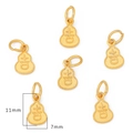 Gold-plated calabash charm with 'Ji' character engraving and matte finish, size 11x7mm - Lucky Gourd / 7x11mm