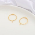 18K gold plated minimalist round hoop earrings with beads on white silk background - Half-hole Pearl Pin Adjustable Ring (18K Gold Color)