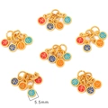 5.5mm gold-plated round charms with colorful enamel and auspicious Chinese characters - Safety And Joy Set
