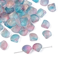Iridescent glass scallop beads in blue and pink gradient for DIY jewelry making - Scallop Shape / 20 Pieces/Pack (10x10mm, 6mm Thick) / Gold Glitter Rainbow