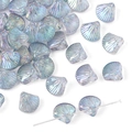 Macro shot of iridescent scallop-shaped glass beads with colorful AB coating for DIY jewelry - Scallop Shape / 20 Pieces/Pack (10x10mm, 6mm Thick) / Ink Blue Electroplated
