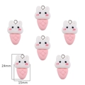 Set of 6 cute white and pink rabbit ice cream resin pendants with silver hooks - White Rabbit Cone / Set of 6