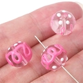 Hand-painted glass beads with pink spirals and white dots for DIY jewelry making - 12mm (Hole approx 1mm) / Pink Wave 2 Pcs/Pack