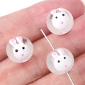 Hand-painted glass beads with 3D white rabbit design for DIY bracelet and jewelry making - 12mm (Hole approx 1mm) / White Rabbit 2 Pcs/Pack