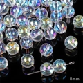 8mm iridescent glass round beads with holographic finish for DIY jewelry making - 8mm / Polished Ball / 10Pcs/Pack / White AB Color