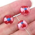 Hand-painted red glass beads with blue floral patterns for DIY jewelry making - 12mm (Hole approx 1mm) / Pink Cross Flower 2 Pcs/Pack