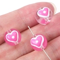 DIY glass beads for jewelry making with pink heart patterns and hand-held macro detail - 12mm (Hole approx 1mm) / Pink Heart 2 Pcs/Pack