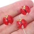 Hand-painted red glass bead with butterfly pattern for DIY handmade jewelry crafts - 12mm (Hole approx 1mm) / Red Butterfly 2 Pcs/Pack