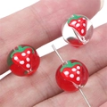 Hand-painted glass strawberry beads in transparent red for DIY jewelry making - 12mm (Hole approx 1mm) / Red Strawberry 2 Pcs/Pack