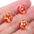 Hand-painted glass bead with red star pattern for DIY bracelet jewelry making - 12mm (Hole approx 1mm) / Red Yellow Pentagram 2 Pcs/Pack