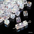6mm cube glass crystal beads with AB rainbow coating for DIY jewelry making - 6mm / Square Beads / 10Pcs/Pack / White AB Color