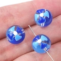 DIY royal blue glass beads with white flower pattern for handmade jewelry making - 12mm (Hole approx 1mm) / Blue Cross Flower 2 Pcs/Pack