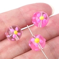 Pink glass beads with yellow flower petals for DIY jewelry making and bracelet crafting - 12mm (Hole approx 1mm) / Dark Pink Flower 2 Pcs/Pack