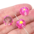 Pink handmade glass flower bead with yellow centers for DIY jewelry making - 12mm (Hole approx 1mm) / Rose Purple Flower 2 Pcs/Pack