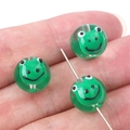 Hand-painted green glass beads with cute frog faces for DIY jewelry making and crafts - 12mm (Hole approx 1mm) / Green Frog 2 Pcs/Pack