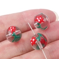 Round clear glass bead with red floral pattern and hole for DIY jewelry making - 12mm (Hole approx 1mm) / Red Flower 2 Pcs/Pack