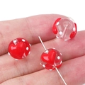 Hand-painted glass bead with red hearts and white polka dots for DIY jewelry making - 12mm (Hole approx 1mm) / Red Big Heart 2 Pcs/Pack