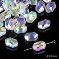 Rainbow AB coated 12x8mm faceted rectangular glass crystal loose beads for DIY jewelry - 12x8mm / Crown / 5 Pcs/Pack / White AB Color