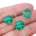 Transparent glass beads with green spiral patterns for DIY jewelry making - 12mm (Hole approx 1mm) / Green Stripes 2 Pcs/Pack