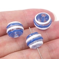 Three spherical glass beads with blue and white stripes for DIY jewelry making - 12mm (Hole approx 1mm) / Dark Blue Stripes 2 Pcs/Pack