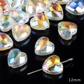 DIY 12mm heart shaped iridescent glass crystal beads with faceted finish and rainbow coating - 12x12mm / Heart / 5 Pcs/Pack / White AB Color