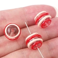 Hand-painted glass bead with red and beige spiral patterns for DIY jewelry making - 12mm (Hole approx 1mm) / Red Pink Stripes 2 Pcs/Pack