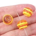 DIY hand-painted glass bead with orange stripes for jewelry making bracelet accessories - 12mm (Hole approx 1mm) / Yellow Orange Stripes 2 Pcs/Pack