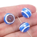 Hand-painted blue glass beads with white snowflake patterns for DIY jewelry making - 12mm (Hole approx 1mm) / Blue Snowflake 2 Pcs/Pack