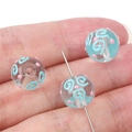 Hand-painted light blue glass bead with pink dots and spiral pattern for DIY jewelry - 12mm (Hole approx 1mm) / Lake Blue Pattern Ring 2 Pcs/Pack