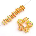 Perle in vetro tonde piatte con spirali arancio-gialle e punti verdi per gioielli fai-da-te - 14mm (1 Pezzo/Confezione) / Cerchi Arancio e Gialli
