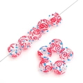 Perle di vetro fatte a mano con spirali rosse e puntini blu per la creazione di gioielli - 14mm (1 Pezzo/Confezione) / Rosso con Pois Blu