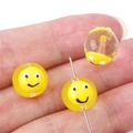 Handmade yellow lampwork glass smile face beads for DIY jewelry bracelet making - 12mm (Hole approx 1mm) / Yellow Bee 2 Pcs/Pack