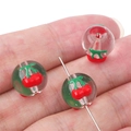 Hand-painted 8-10mm transparent glass beads with red cherry pattern for DIY jewelry making - 12mm (Hole approx 1mm) / Cherry 2 Pcs/Pack
