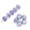 Perla in vetro lampwork per gioielli con spirali viola e puntini verdi - 14mm (1 Pezzo/Confezione) / Viola con Pois Verdi