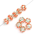 Perlina di vetro cava con onde arancioni e punti verdi per la creazione di gioielli - 14mm (1 Pezzo/Confezione) / Arancione con Pois Verdi