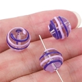Handmade clear glass beads with purple spiral stripes for DIY jewelry making - 12mm (Hole approx 1mm) / Purple Stripes 2 Pcs/Pack