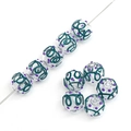 Perle in vetro fatte a mano con spirali verde acqua e puntini viola per bigiotteria - 14mm (1 Pezzo/Confezione) / Green with Purple Dots