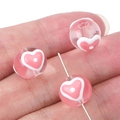 Pink heart pattern glass loose beads for DIY jewelry making and handmade bracelets - 12mm (Hole approx 1mm) / Flesh Heart 2 Pcs/Pack