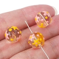 Brown glass bead with pink floral patterns for DIY jewelry making and bracelet crafting - 12mm (Hole approx 1mm) / Pink Yellow Small Stars 2 Pcs