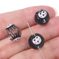 Hand-painted round glass beads with cartoon face patterns for DIY jewelry making - 12mm (Hole approx 1mm) / Ghost 2 Pcs/Pack