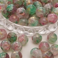 Transparante glazen kralen met roze-groene textuur en goudfolie voor DIY-sieraden - Drijfzand Goudfolie Textuur Stijl (30#) / 20 Stuks/Verpakking (10mm) / Roze en Groen