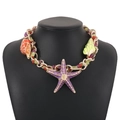 Collar de cuentas de estrella de mar con estrella de esmalte morado y cadena dorada - Collar Cuentas Multicapa Estrella de Mar Esmalte Púrpura (N10774)