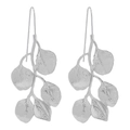 Silver leaf dangle earrings with nature inspired eucalyptus branch design and hook closure - Silver Eucalyptus Leaf Drop Hook Earrings (E10879)