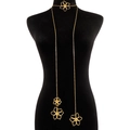 Detailed close-up of hollow gold flower charms on a minimalist vintage alloy necklace - Hollow Flower Double Chain Necklace (Gold)