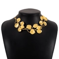 Detailed macro view of gold leaf statement necklace with intricate vein texture on black bust - Gold Leaf Vein Texture Leaf Necklace (N10855)