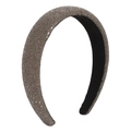 Detailed macro view of wide padded headband with sparkling grey rhinestones and non-slip lining - Gray