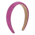 Detailed close-up of thick pink rhinestone padded headband with non-slip velvet lining - Rose Red