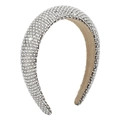 Elegant padded headband with white pearls and rectangular rhinestones on white background - Gray